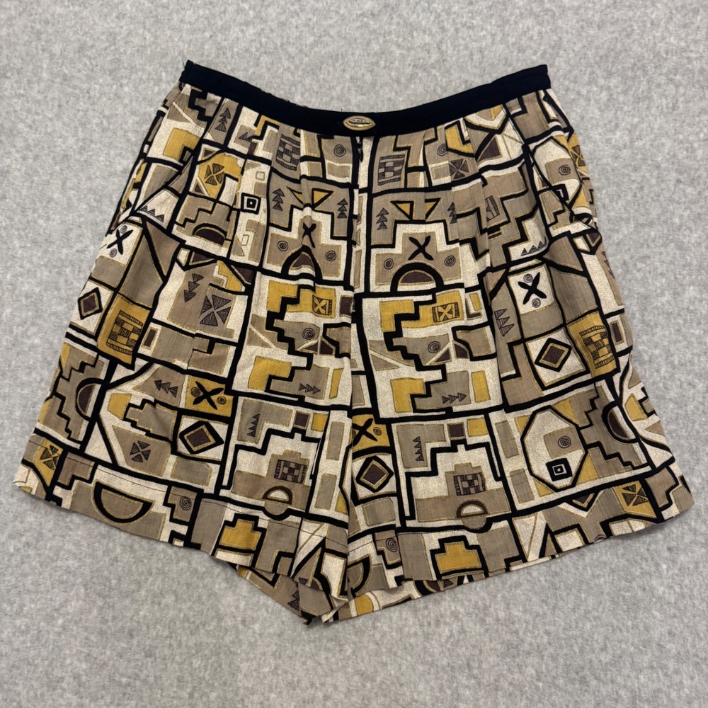 Dorothy Schoelen Platinum Vintage Geometric Tribal Print Shorts Yellowβ Size 6
